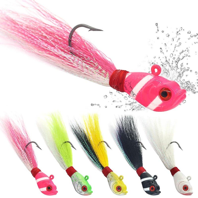 XFISHMAN Bucktail Jigs Saltwater Hair Jigs Head - Fishing Lures Assorted Kit (5 Pack) - Image 1